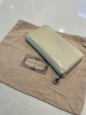 Gucci Guccissima GG monogram Ivory Zip-around Wallet Brushed Palladium Silver